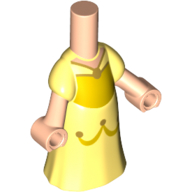 Lego Microdoll Body Long Dress Bright Yellow with Gold Trim Pendant, Light Nougat Hands
