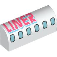 Lego Brick Curved 1 x 4 x 1 1/3 No Studs with Airplane Windows, Coral 'LINER' print