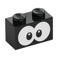 Brick 1 x 2 with White Eyes Print / Black