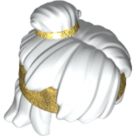 Lego Hair Mid-Length Tousled, Top Knot Bun with Pearl Gold Band and Headband / White