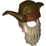 Lego Hair and Hat, Bushy with Beard Long with White at Temples and Hat with 3 Flaps Print (Radagast) / Dark Tan