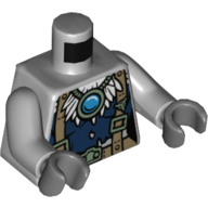 Lego Torso Feathers, Dark Blue Shirt, Dark Tan Belt and Suspenders and Blue Round Jewel (Chi) Print, Light Bluish Gray Arms, Dark Bluish Gray Hands / Light Bluish Gray