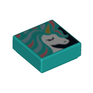 Lego Tile 1 x 1 with Unicorn Painting print / Dark Turquoise