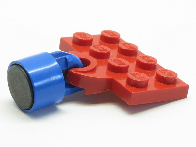 Lego Plate, Modified 2 x 4 with Train Coupler Open for Magnet with Blue Magnet Coupling, Train - 7.5mm Cylinder (737a / x547a)