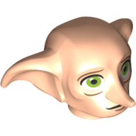 Lego Minifig Head Special, Dobby with Lime Green Eyes and Black Mouth Print / Light Nougat