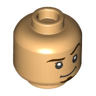 Lego Minifig Head Flynn Rider, Reddish Brown Eyebrows, Goutee, Raised Eyebrow, Smirk / Innocent Smile print / Warm Tan