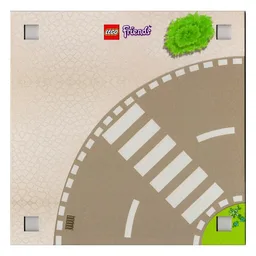 Baseplate with 4 Square Corner Holes and Curved Road with Crosswalk / Garden With Tiled Area Print / [No Color/Any Color]