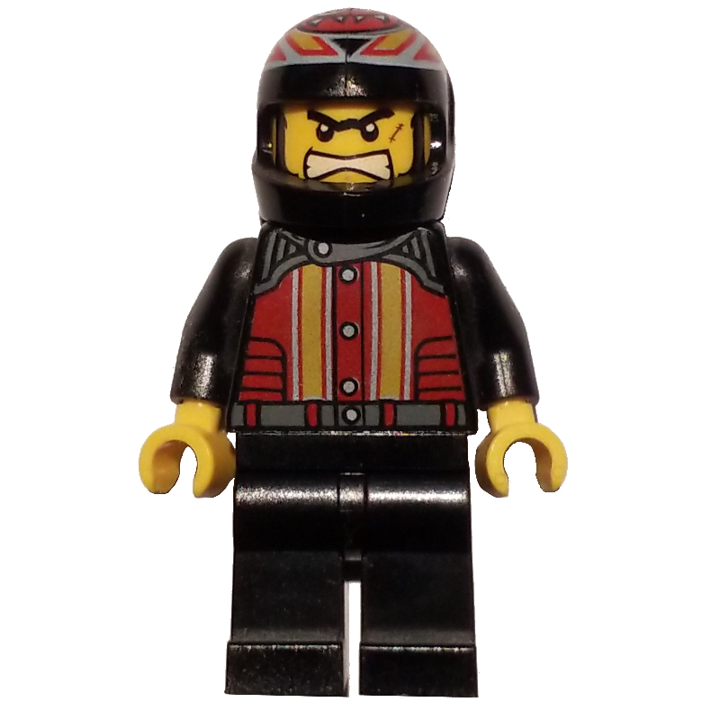 Lego Race Driver, Black Torso, Black Legs, Black Helmet, Crazy Demon