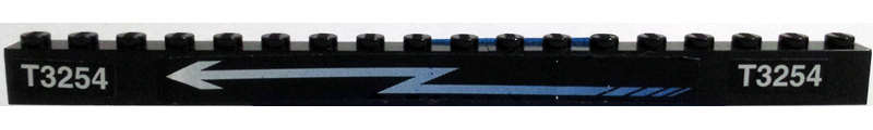 Lego Stickered Assembly 18 x 1 with White 'T3254' and Zigzag Arrow Pattern Model Left Side (Stickers) - Sets 4560 / 4561