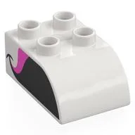 Duplo Brick 2 x 3 with Curved Top with Black/Dark Pink Flamingo Bill Print