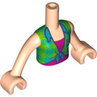 Lego Minidoll Torso Girl with Lime/Dark Turquoise Plaid Shirt, Magenta Top Print, Light Nougat Arms and Hands / Light Nougat