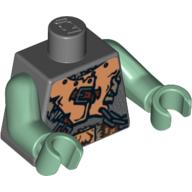Lego Torso Armor with Brown Belts and Troll Symbol Buckle Print, Sand Green Arms and Hands / Dark Bluish Gray