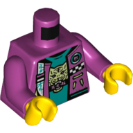 Lego Torso Jacket, Open over Dark Turquoise Undershirt with Tiger Head Print, Magenta Arms, Yellow Hands / Magenta