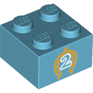 Lego Brick 2 x 2 with Horseshoe Number 2 Print / Medium Azure