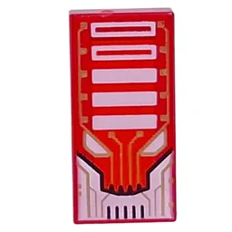 Tile 1 x 2 with Gold Circuitry, White Bars, Eyes Print / Trans-Red