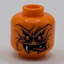 Minifig Head Commander Blunck, Red Eyes, White Fangs, Neutral / Red Pointed Tongue Out Print [Hollow Stud] / Orange