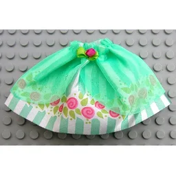 Belville, Skirt, Girl, Long with Light Green Stripes and Roses Print / Medium Green