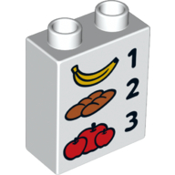 Lego Duplo Brick 1 x 2 x 2 with Banana, Baguettes, Apples, '1', '2', and '3' Print / White