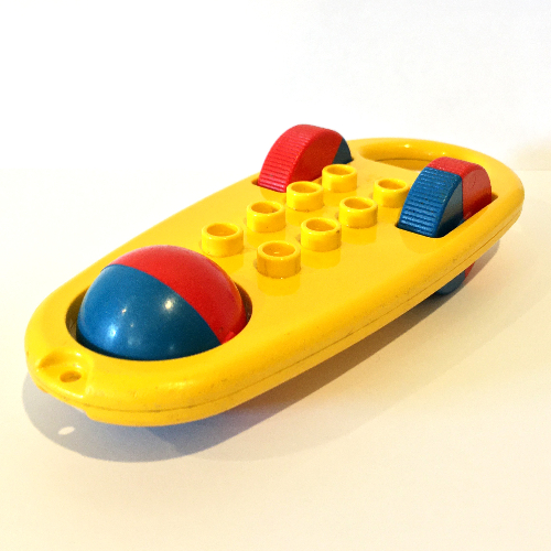 Lego Duplo Rattle Oblong with 2 Red and Blue Wheels and 1 Red and Blue Ball Wheel at Front / Yellow