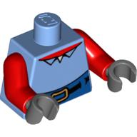 Lego Torso Shirt with Collar and Red Neck, High Waist Blue Pants with Belt Print (Mr Krabs), Red Arms, Dark Bluish Gray Hands / Medium Blue