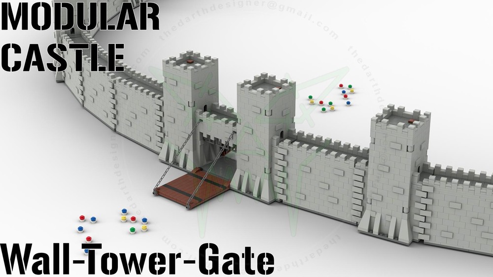 Lego Modular Medieval CASTLE - 1/300 Scale | GATE-WALL-TOWER
