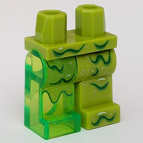Lego Hips and Lime Left Leg, Trans-Bright Green Right Leg with Dark Green Slime print / Lime