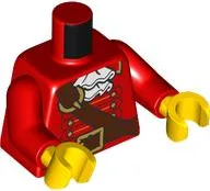 Torso Pirate Captain, White Ruffled Collar, Reddish Brown Shoulder Belt, Gold Buckles, Buttons, and Key on Back Pattern / Red Arms / Yellow Hands / Red