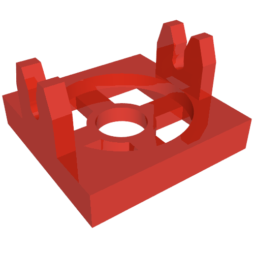 Lego Magnet Holder Tile 2 x 2 - Tall Arms with Deep Notch / Red
