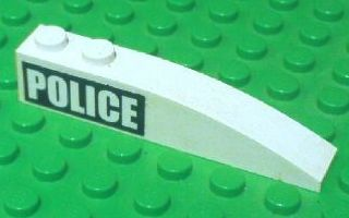 Lego Slope, Curved 6 x 1 with 2 Studs with White 'POLICE' on Black Background Pattern Right (Sticker) - Set 7899