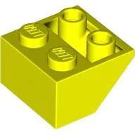 Brick Sloped Inverted 45° 2 x 2 [Ovoid Bottom Pin, Bar-sized Stud Holes] / Vibrant Yellow