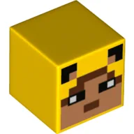 Minifig Head Special, Cube with Pixelated Nougat Face, Black Eyes Print / Yellow