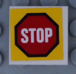 Tile, Modified 2 x 2 Inverted with Road Sign 'STOP' in Octagon Pattern (Sticker) - Set 60169
