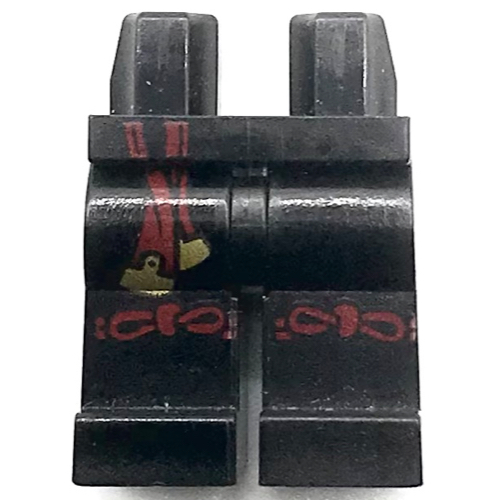 Lego Hips and Black Legs with Dark Red and Gold Sash and Dark Red Tied/Knotted Knee Straps Pattern / Black