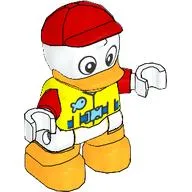 Duplo Figure Duck with Safety Vest, Red Cap, Bright Light Orange Beak and Legs / Vibrant Yellow
