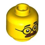 Minifig Head Ted Brickle, Thick Reddish Brown Moustache, Black Glasses, Neutral/Surprised / Yellow