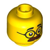 Lego Minifig Head Ted Brickle, Thick Reddish Brown Moustache, Black Glasses, Neutral/Surprised / Yellow