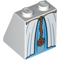 Lego Brick Sloped 65° 2 x 2 x 2 with Bottom Tube with Layered Dress with Light Blue Skirt and Gold Belt Print / White