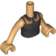 Lego Minidoll Torso with Dress, Silver Ruffles, Belt, Black Collar, Straps print, Warm Tan Arms and Hands / Warm Tan