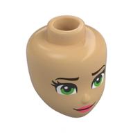 Lego Minidoll Head, Dark Brown Eyebrows, Bright Green Eyes, Coral Lips, Closed Mouth / Warm Tan