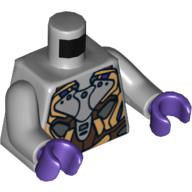 Lego Torso Gold, Dark Brown and Silver Armor Print, Light Bluish Gray Arms, Dark Purple Hands / Light Bluish Gray