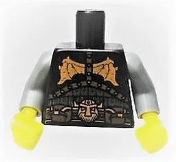 Torso Armor with Copper Dragon Wings, Dwarf Head Buckle and Pouches Pattern / Dark Bluish Gray Arms / Yellow Hands