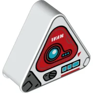 Duplo Brick 1 x 3 x 2 Triangle with Silver and Red Panels, Dark Azure Circle, White 'IVAN' Print / White