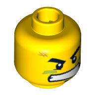 Lego Minifig Head REX-treme, Red Scars, Scowl / Determined Print [Blocked Open Stud] / Yellow