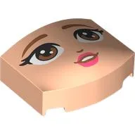 Brick Round 3 x 4, Curved Triple, No Studs with Face, Brown Eyebrows, Eyes, Dark Pink Lips Print / Light Nougat