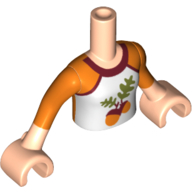 Lego Minidoll Torso Girl with White Shirt, Orange Arm, Leaves, Acorns / Light Nougat