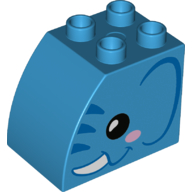 Lego Duplo Brick 2 x 3 x 2 with Curved Top with Elephant Face Print / Dark Azure