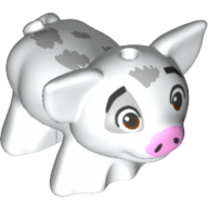 Lego Animal, Pig, Small with Bright Light Pink Snout, Light Bluish Grey Spots, Happy (Pua) / White