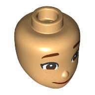Lego Minidoll Head with Reddish Brown Eyebrows, Eyes, Thin Closed Mouth print / Warm Tan