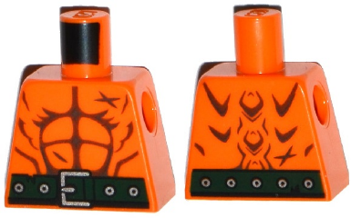 Lego Torso Ninjago Bare Chest Muscles Outline, Scars, Dark Green Belt on Front and Back Pattern