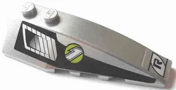 Wedge 6 x 2 Right with Air Vent and '1' in Lime Circle and 'R' in White Ellipse Pattern (Stickers) - Set 8647 / Metallic Silver